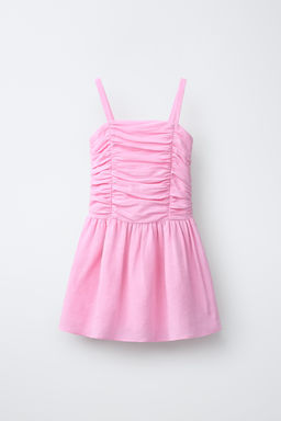 VESTIDO DRAPEADO CON LINO / Rosa fl?or