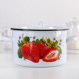 Кастрюля эмалированная «Рябина», 2.9 л, d=20 см, с крышкой, и, деколь, МИКС, ручка МИКС