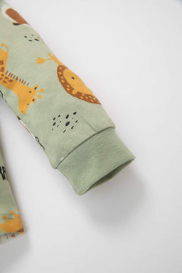 Пижамный комплект из чесаного хлопка с длинными рукавами и рисунком сафари для маленьких мальчиков - Defacto фото 4