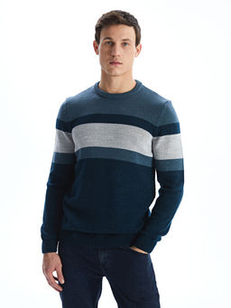 Bisiklet Yaka Uzun Kollu Renk Bloklu Erkek Triko Kazak