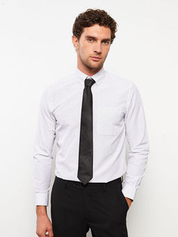 Regular Fit Uzun Kollu Desenli Poplin Erkek G?mlek