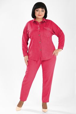 Малиновый костюм женский брючный с рубашкой plus size - Almond фото 2