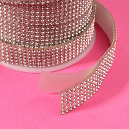 Стразы самоклеящиеся, d = 2 мм, ширина - 14 мм, 4,5 ± 0,5 м, цвет серебряный