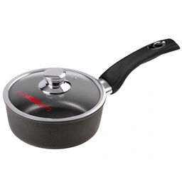 Ковш с тефлоновым покрытием 1,0л, д16см "Классик", h7см, s0,4см, ручка из термостойкого пластика, стеклянная крышка с пароотводом, подарочная упаковка (Россия)