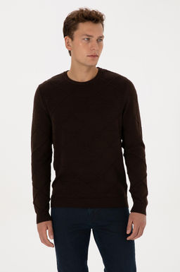Erkek Regular Fit Bisiklet Yaka Koyu Kahverengi Kazak - U.s. polo assn фото 3