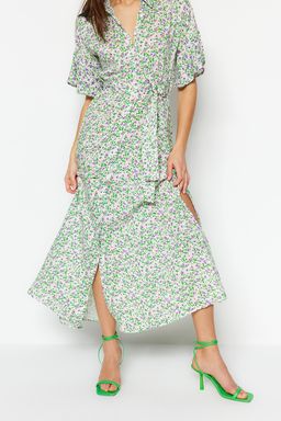 Mor Kusakl? Cicek Desenli Maxi Viskon Dokuma Gomlek Elbise TWOSS19EL0094