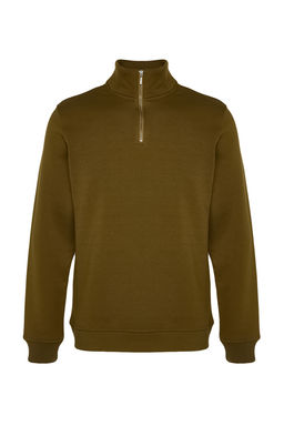 Yesil Regular/Normal Kesim Dik Yaka Fermuarl? Pamuklu Basic Ici Polarl? Sweatshirt TMNAW24SW00041