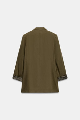 BLAZER CON LINO MANGA REMANGADA / Khaki oscuro - Zara фото 6