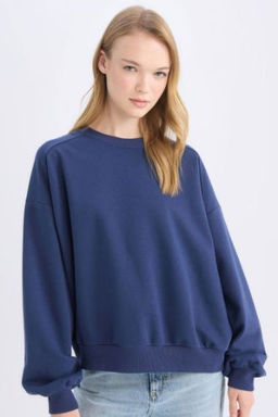 Coool Oversize Genis Kal?p Bisiklet Yaka Kal?n Basic Duz Sweatshirt