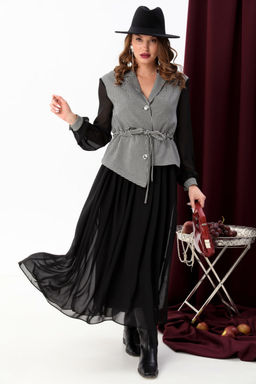 Платье NIKVA н900-5 чёрно-белая гус лапка+чёрный  фото 3