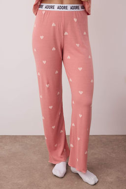 Pembe Kalpli Slogan Lastik Detayl? Fitilli Orme Pijama Tak?m? THMSS24PT00404