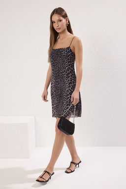TRENDYOLMILLA Antrasit Animal Leopar Desenli A Line/Can Kesim Mini Orme Elbise TWOSS25EL00084  фото 2