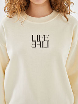 Bisiklet Yaka Bask?l? Kad?n Sweatshirt