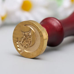 Печать для сургуча с деревянной ручкой «Филин на месяце», 9×2.5×2.5 см
