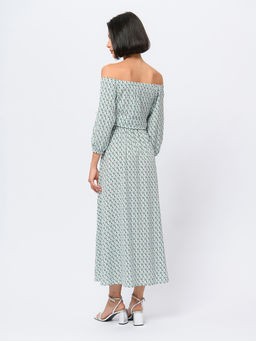 Платье мятного цвета с принтом и пышными рукавами - 1001dress фото 5