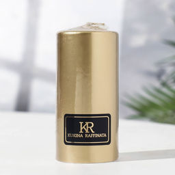 Свеча-цилиндр парафиновая, лакированная, золотой металлик, 5.6×12 см