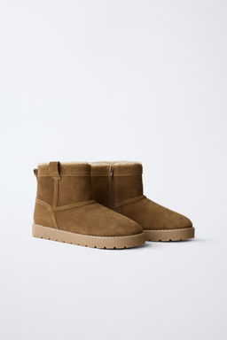 LEATHER ANKLE BOOTS WITH FAUX SHEARLING - Zara фото 2