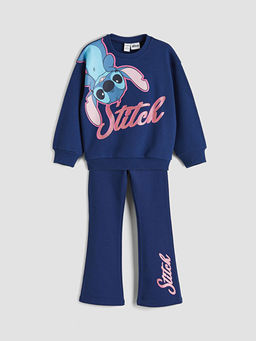 Stitch Bask?l? K?z ?ocuk Sweatshirt ve ?spanyol Pa?a Tayt