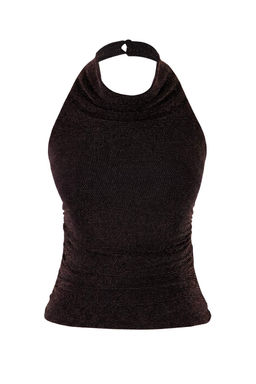 Alt?n Yuksek Degaje Yaka Simli Orme Party Bluz TPRSS26BZ00005