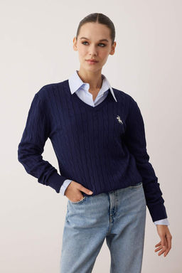 Lacivert Nak?sl? V Yaka Sac Orgu Triko Kazak TWOAW26KZ00259
