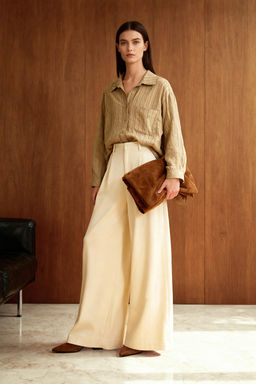 Yesil Cizgili Oversize/Genis Kal?p Dokulu Gomlek TWOAW26GO00083