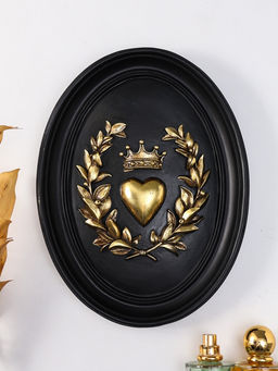 Панно интерьерное полистоун "Сердце с короной" чёрный с золотом 20х2,5х26,2 см