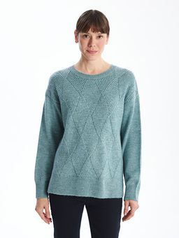 Bisiklet Yaka Kendinden Desenli Kad?n Triko Kazak