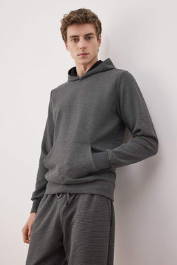 Antrasit Regular/Normal Kesim Kapusonlu Dokulu Sweatshirt TMNAW26SW00068