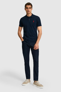 Erkek Slim Fit Polo Yaka Lacivert Basic Ti__rt