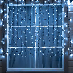 Гирлянда «Занавес» 2×1.5 м, IP65, УМС, тёмная нить каучук, 300 LED, свечение белое, 220 В