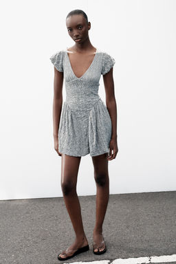 VESTIDO ENCAJE VOLUMEN / Azul / Gris - Zara фото 4