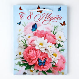Цена за 3 шт. Пакет подарочный ламинированный С 8 марта, MS 18?23?8 см