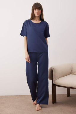 Lacivert Mat Saten Dokuma Pijama Tak?m? THMAW26PT00032 - Trendyolmilla фото 2