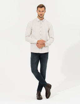 Bej Slim Fit Uzun Kollu G_mlek