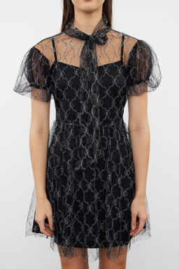 Siyah A-Kesim Dokuma Tul K?sa Elbise TPRSS24EL00249 - Trendyolmilla фото 3