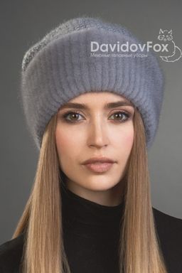 Шапка Камелия норка трикотаж сапфир