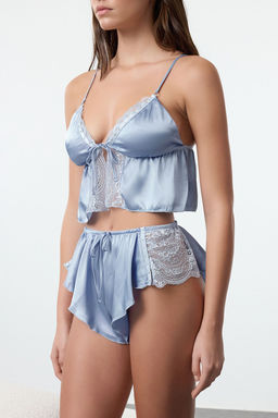 TRENDYOLMILLA Mavi Saten Tas, Kurdele/Fiyonk Detayl? Kaps?z Ic Camas?r? Tak?m? THMAW25CC00013 фото 11