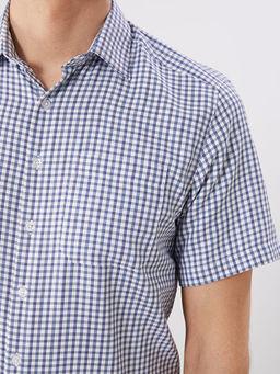 Regular Fit K?sa Kollu Ekose Gabardin Erkek G?mlek
