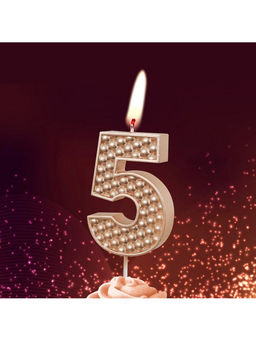 Цена за 2 шт. Свеча в торт на шпажке «Жемчужная», цифра 5, шампань