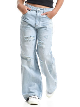 Джинсы клеш рваные для весны и лета 33-1053 св.голубой - Mini maxi фото 23