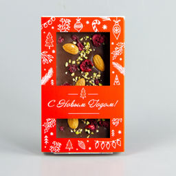 Тёмный шоколад с вишней, фисташками и миндалём, красная коробочка #14