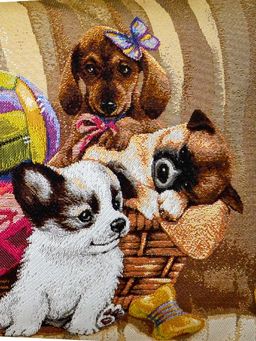 Игривые щенята в корзине- гобеленовая наволочка - Гобеленглавснаб фото 2