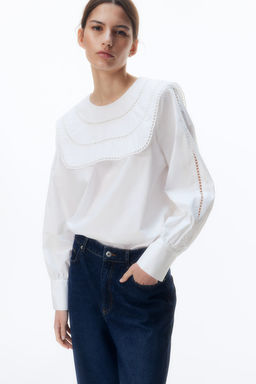 Blusa de algodon con ribetes de encaje - H&m фото 3