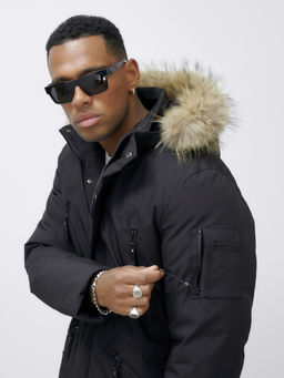 Парка мужская зимняя удлиненная с мехом черного цвета 606_1Ch - Mtforce фото 11