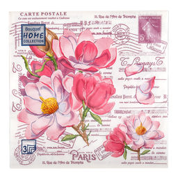Салфетки бумажные Bouquet Home Collection Classic 33х33см, 3-х слойные, 20 штук в упаковке, 100% целлюлоза, Открытка с магнолиями (Россия)  фото 2