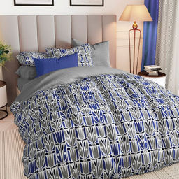 КПБ Поплин Эксклюзив (молния) - ТЮЛЬПАН СИНИЙ 2 сп. с Евро простыней (на молнии с нав.70х70)