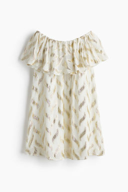 Vestido off-the-shoulder en tejido jacquard