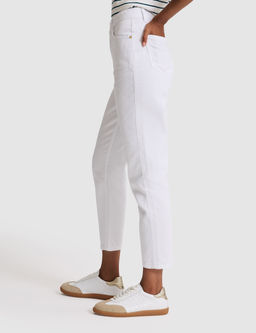 Beyaz Mom High Waist Fit Jean Pantolon