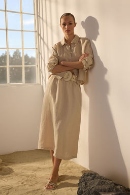 TRENDYOLMILLA Beyaz %100 Keten Beli Lastikli Midi Etek TWOSS24ET00153 фото 30