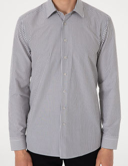 Siyah Slim Fit _izgili Uzun Kollu G_mlek